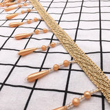 Yeknu  12M Curtain Beads Lace Tassel DIY Curtain Mantle Head Decor Accessories Imitation Pearl Beaded Fringe Lace Trim Upholstery