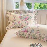 Yeknu 2pcs Flower Prints Ruffles 100% Cotton Pillowcases 48x74cm Sizes Cushion Cover for Bed Floral Style Adults Kids Pillowslip 베개커버