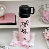Yeknu  500ml Fashion Cartoon Stainless Steel 316 Vacuum Flask With Straw Portable Girl Student Thermos Mug Travel Tumbler