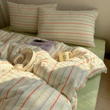Yeknu Nordic Bedding Set Pure Cotton Striped Duvet Cover Set Soft Flat Sheet Single Queen Size Double Bed Sheet Set For Bedroom Decor