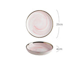 Yeknu  1pc Northern EuropeCreative Phnom Penh Pink Marble Pattern Ceramic Tableware Household Kitchen Restaurant Soup Bowl Dining Plate