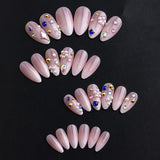 Yeknu  24pcs 3D Pearl Rhinestone Press On Nails Luxury Crystal Gem Fake Nail Almond Clear Nude Bling False Nail for Women&Girl