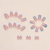 Yeknu  24 PCs Short French Pop Heart Nails with 1 Jelly Gel and 1 Nail File
