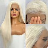 Yeknu  Platinum Blonde Synthetic Lace Front Wig Pre Plucked Long Silky Straight White Blonde 13X4 Heat Resistant Fiber Wigs for Women