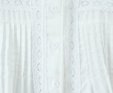 Yeknu  Lace Stitching Pleated Shirt Summer Short Sleeve Square Collar Elegant White Tops For Women Blouses Shirts