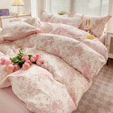 Yeknu Bedding Set 100% Cotton Bed Linen Set Floral Style Bedclothes Skin-friendly Bedsheet Set for Home Duvet Cover Set