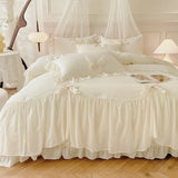 Yeknu  3pcs White Bedding set ruffles Duvet Cover Set (1*Duvet Cover + 2*Pillowcase, Without Core)for bedroom guest room
