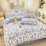 Yeknu  Korean Style Seersucker  Washed cotton Bedding Set  Girls Twin Queen Size Duvet Cover   Bed Linens Kids Fashion