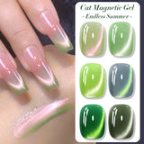Yeknu  10ml Green Endless Summer Cat Magnetic Gel Nail Polish  Glass Bead Shadowstar Bamboo Soak Off UV Nail Art Varnish