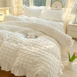 Yeknu  3pcs Korean lace Bedding set seersucker Duvet Cover Set (1*Duvet Cover + 2*Pillowcase, Without Core)for bedroom guest room