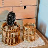Yeknu  Retro bamboo woven ins makeup brush storage tube, woven pen holder, high beauty dressing table desktop multifunctional storage