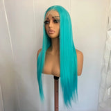 Yeknu  Long Light Blue Lace Front Wig Silky Straight Synthetic Hair Free Part Natural Hairline 13X4 Frontal Colored Wigs for Women