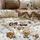 Yeknu Cartoon Animal Embroidery Bedding Set For Adults Kids Cute Flat Fitted Sheet With Pillowcases Washed Cotton Colorful Full Size