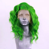 Yeknu   New Green Short Body Wave Wig Bob Synthetic Lace Front Wigs for Women Free Part Pre Plucked Natural Hairline Cosplay Wigs