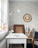 Yeknu  Scandinavian Style Wallpaper Morgongåva, FLoral Wallpaper with Botanic Branches and Grey Leaves with light back