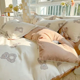 Yeknu  Romantic Elegant Bedding Set Soft Chic Floral Blossom Print Duvet Cover Skin Friendly Bed Sheet Pillowcases 4Pcs Twin Queen King