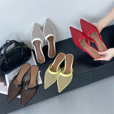Yeknu  Summer Fashion Hollow Out Mesh Women Slippers Sandals Pointed Toe Thin Low Heels Slingback Mules Shoes