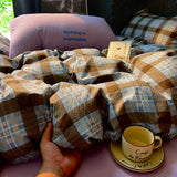 Yeknu High Quality Beauty Bedding Set Plaid Duvet Cover Bed Sheet Set With Pillowcases Adult Dormitory Queen Size Winter Home Decor