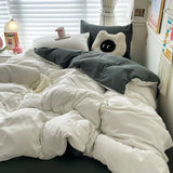 Yeknu  Cotton Bed Linen Solid Bedding Set with Sheet Duvet Cover Pillowcases Single Couple Bedsheet King Queen Double Twin Size