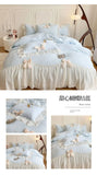 Yeknu French Princess Style Bedding Sets Ruffle Lace Bow Quilt Cover Romantic Bedclothes Decor Woman Girls Bedroom Duvet Cover 4pcs