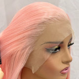 Yeknu  Peach Pink Long Silky Straight 13X4 Lace Front Wigs for Women Pre Plucked Natural Hairline Light Pink Colored Party Cosplay Use