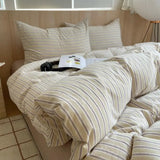 Yeknu  Single Double Exquisite Stripe 1Duvet cover+2Pillowcases 100%Cotton Experience Hotel-Like Comfort with Unparalleled Softness