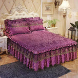Yeknu  3pcs Set Good Quality Embossing Velvet Bed Skirt 1pc Romance Elegant Coral Fleece Bedspread Included 2pcs Pillowcase