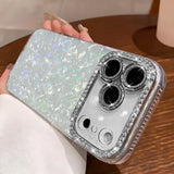 Yeknu  Holographic Heart Silicone Phone Case For iPhone 17 ProMax 17 15 16 13 14 12 Air 11 Case Funda Sparkling Rhinestone Camera Frame
