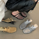 Yeknu  Summer Designer Narrow Band Wedges Heel Women Slippers Casual Outdoor Dress Round Toe Ballet Mules Shoes