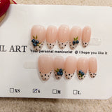 Yeknu  10Pcs Handmade Press On Nails Almond Nude French False Nails with Blueberry & Polka Dot, Reusable Glossy Fake Nails for Women
