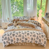 Yeknu  Small Fresh Milk Falai Plush Single Item Quilt Cover Printed Plaid Thickened Warm Duvet Cover 180x220 200x230 220x240