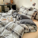Yeknu Japanese Style Check Queen Duvet Cover Set 1/3 Pcs Soft Washed Quilt Cover and Pillowcase or Only Quilt Covers Blanket Cover Set