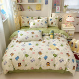 Yeknu 100% Cotton 4-Piece Duvet Cover Set (1 Duvet Cover 2 Pillowcases 1 sheet), Minimalist Cartoon Design, Ultra-Soft Bedding Set