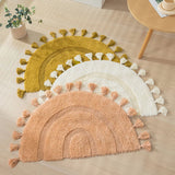 Yeknu  Semicircle Cotton Rug Handmade Tassels Mat Soft Kids Pet Game Play Area Carpet Children Bedroom Decorative Pad Home Room Decor