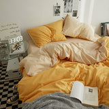 Yeknu  High Quality  Solid Color Double Washed Cotton Bedding 4 Pieces Set Student Dormitory Bed Linen Duvet Set Bed Suit
