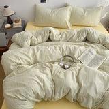 Yeknu  Bed Four-Piece Set High Gram Weight Cationic Jacquard Solid Color Quilt Cover Student Dormitory Bed Sheet Three-Piece Set