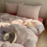 Yeknu Nordic Bedding Set Pure Cotton Striped Duvet Cover Set Soft Flat Sheet Single Queen Size Double Bed Sheet Set For Bedroom Decor