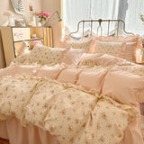 Yeknu  3pcs 100% Cotton Duvet Cover Set (1*Duvet Cover + 2*Pillowcase, Without Core), Korean lace Bedding Set, Soft Comfortable