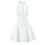 Yeknu  Jastie Sexy Simple Halter White Mini Dress Women Cotton Low Waist A-line Backless Dresses Party Robe Summer Vestidos