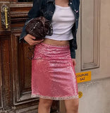 Yeknu  Chic Sequined Lace Women Half Skirt Straight Tube Loose Thin Mid Length Skirt Spring Summer High Street Female Skirts