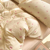 Yeknu  INS Cute Bow Bedding Set for Girls Women Soft Bed Sheet Set Pillowcase Single Twin Full 200x230cm Kawaii Duvet Cover Set