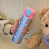 Yeknu  460ml Cartoon Stainless Steel 316 Vacuum Flask With Straw Leak-Proof Double Drink Kids Student Water Bottle Travel Tumbler