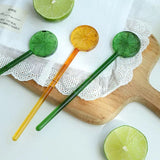 Yeknu  Colorful Lemon Heat-resistant Glass Stirrer Coffee Mixing Stick Honey Spoon, creative ins Style Juice Stirrer