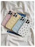 Yeknu Love Polka Dot Folds Texture Phone Cases For IPhone 15 16 Pro Max Case 13 14 Pro Soft Silicone Shockproof Fashionable Cover Case