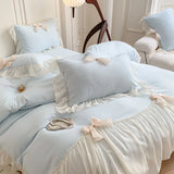 Yeknu  3pcs White Bedding set ruffles Duvet Cover Set (1*Duvet Cover + 2*Pillowcase, Without Core)for bedroom guest room