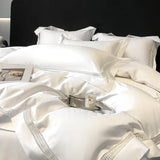 Yeknu 4Pcs Luxury 1000TC Egyptian Cotton White Hotel Style Bedding Set Hollow Wide Edge Duvet Cover Bed Sheet Fitted Sheet Pillowcases