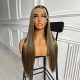 Yeknu  13X4 Brown Wig Long Straight Synthetic Hair Lace Front Wig Natural Light Brown Brunette Colored Lace Frontal Wigs for Women
