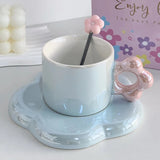 Yeknu  Creative Pearl Glazed Pink, blue, green, orange Ceramic Coffee Cups Plates Spoons, Household Items, Afternoon Tea Coffee Cup Set