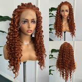 Yeknu  Ginger Orange Long Curly Lace Wig Cosplay Wig Halloween Synthetic Long Hair Role Play Wig for Women Girls Lace Front Wig