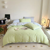 Yeknu Simple Fresh Queen Bedding Set 100% Cotton Soft Comfortable Duvet Cover Set with Sheets Quilt Cover and Pillow Covers Bed Sets